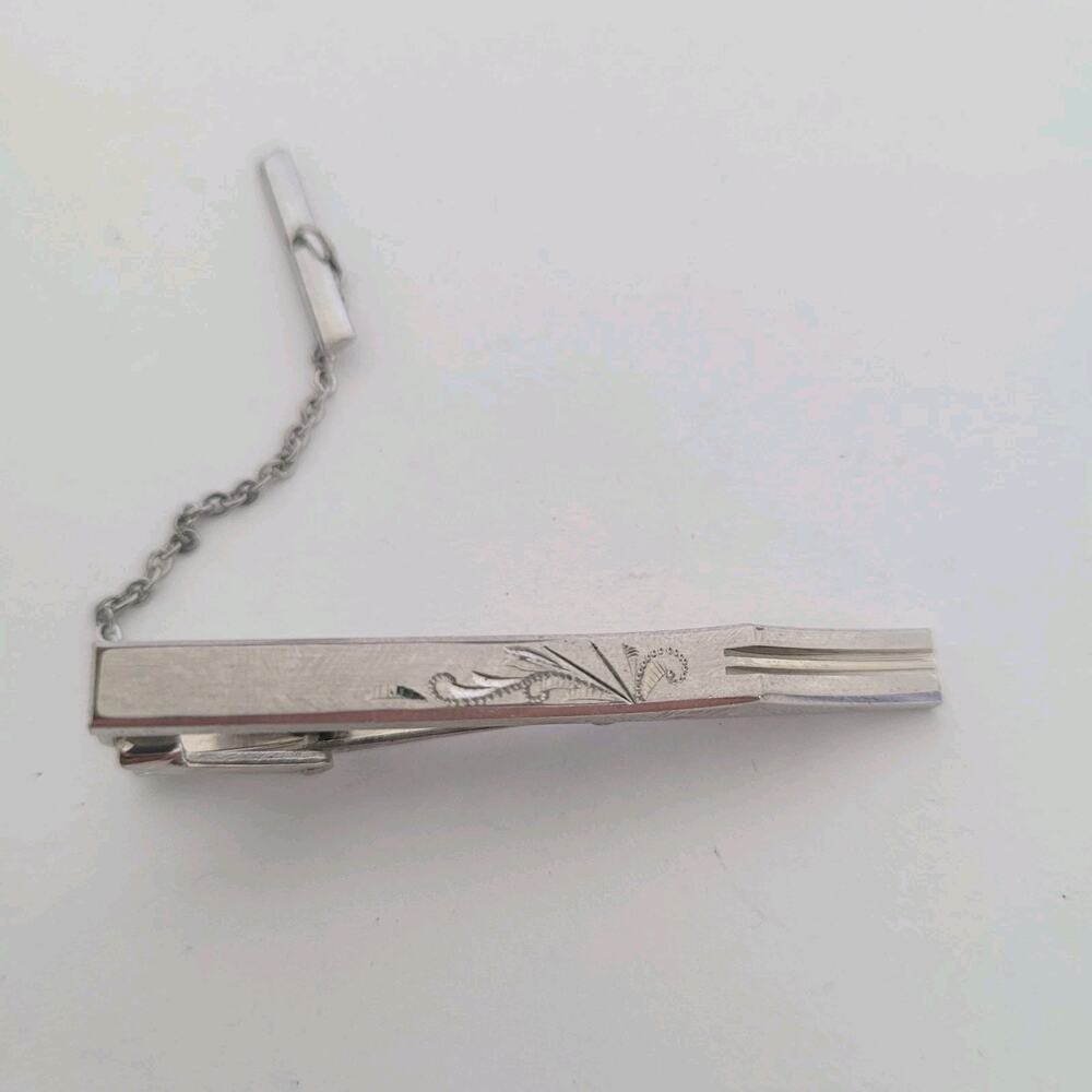 Dandy Foster Sterling Silver Tie Clip With Ornate Etched Design 9g Retro Vintage
